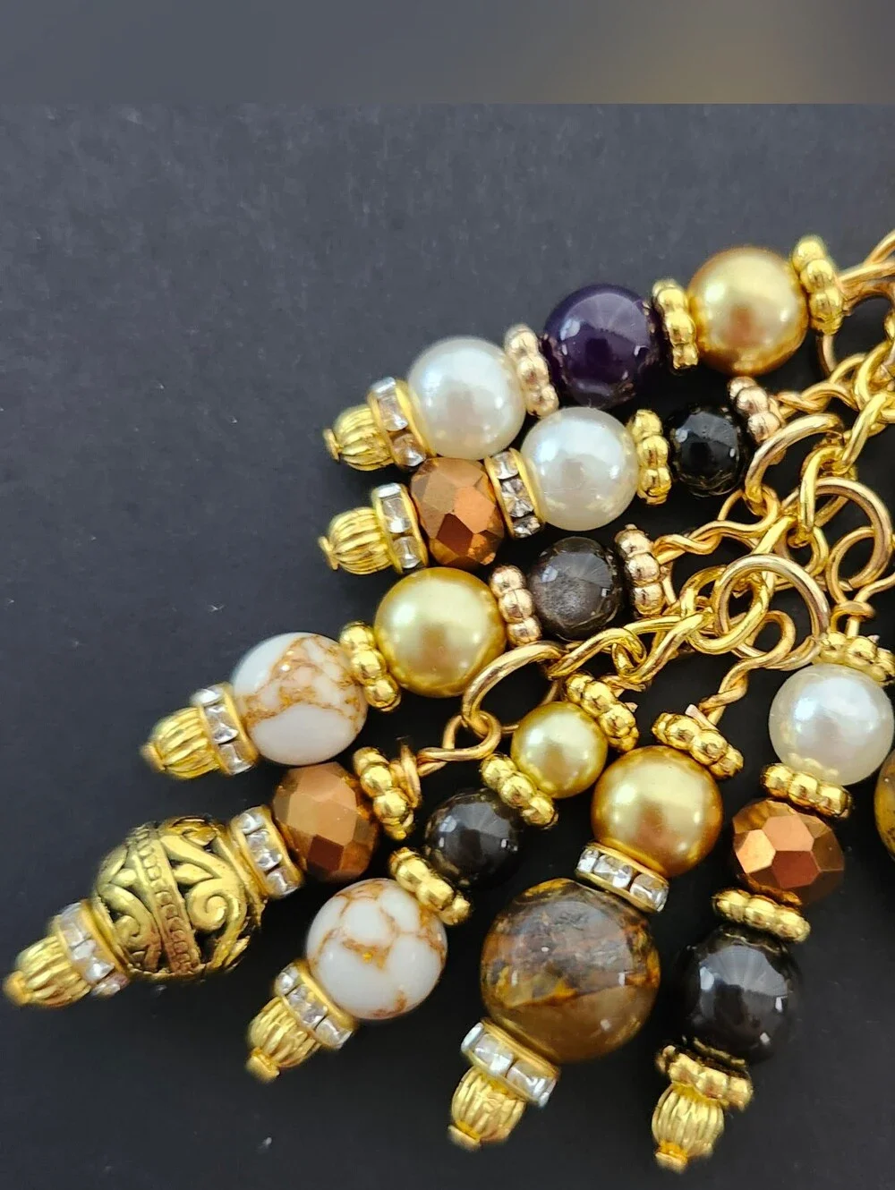 Tarot Card Bag Charm or Keychain Tigers Eye   Silver Obsidian Handcrafted